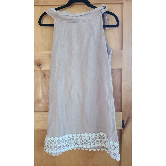 Italian 100% Linen Soft Brown Mini Dress Boat Neck SMALL Quiet Luxury Minimalist - Picture 1 of 7